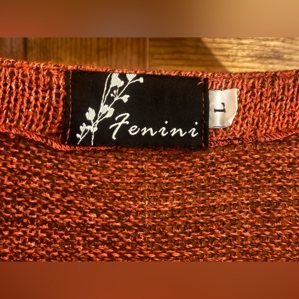 FENINI Designer Burnt Orange Textured Knit Cardigan • Artful Layering•Fits M–XL - Picture 8 of 17